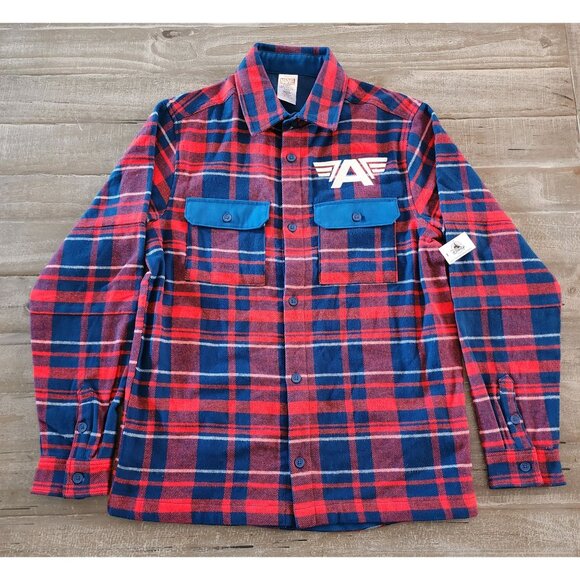 Disney Marvel Captain America Plaid Flannel Shirt Jacket Red & Blue Size S NWT - Picture 5 of 13